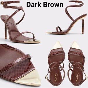 ALDO Dark Brown Strappy Heels with Gold Accents